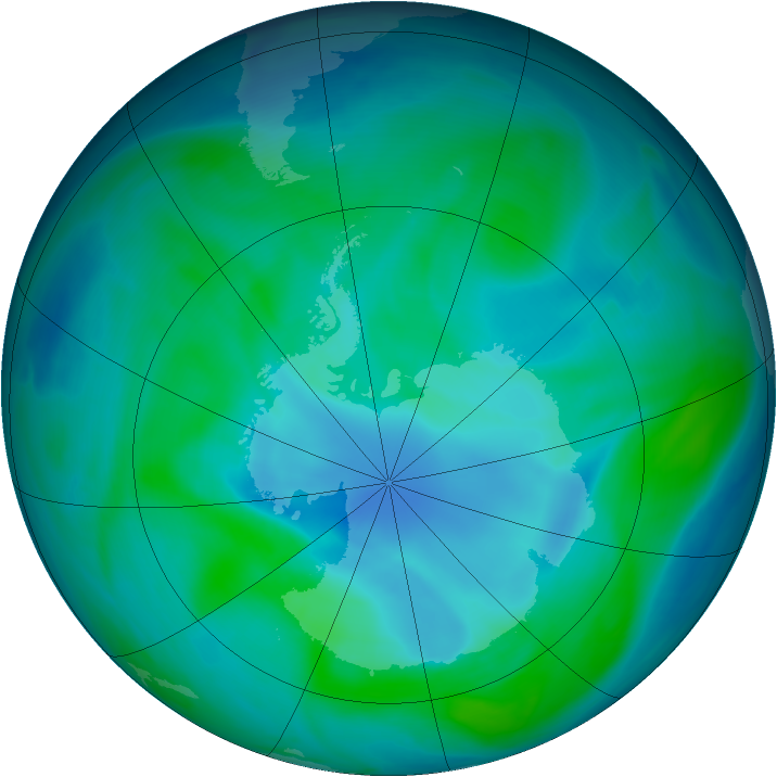 Antarctic ozone map for 31 December 2006